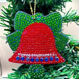 Christmas rhinestone bell ornament. Handmade. Decorated on both sides.